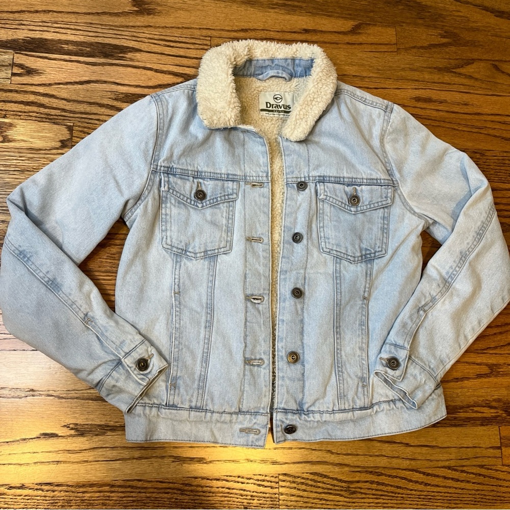 Denim Jean Jacket unisex S Blue Sherpa Lined Trucker Chore grunge indie Sleeze